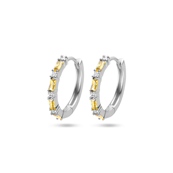 Klapoorringen van Gerhodineerd Zilver met Geel en Wit Zirkonia - Diameter 17mm en Breedte 3mm