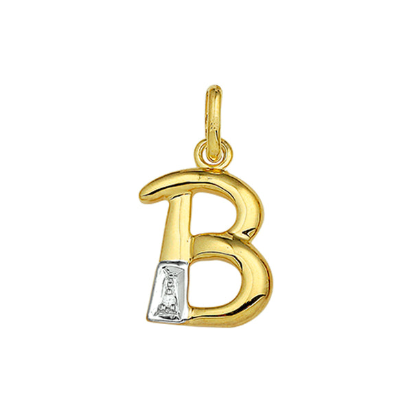 14 Karaat Geelgouden hanger met Diamant 0.005ct - Letter B - 10 x 15 mm