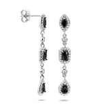 Gerhodineerd Zilveren Oorhangers met Zwart en Wit Zirkonia - Hoogte 39mm