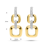 Oorhangers Schakelmotief met Diamant 0.11ct (2x 0.055ct) Bicolor 14 Karaat Geel- en Witgoud - Formaat 9.5x24mm