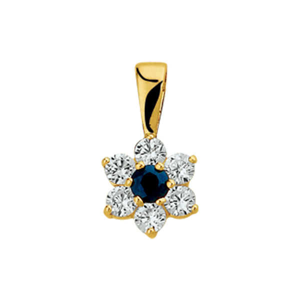 14 Karaat Geelgouden Hanger met Saffier 0.14ct en Zirkonia - Formaat 7x9mm