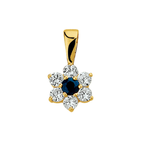 14 Karaat Geelgouden Hanger met Saffier 0.14ct en Zirkonia - Formaat 7x9mm