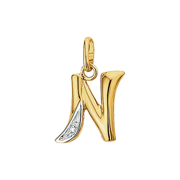 14 Karaat Geelgouden hanger met Diamant 0.005ct - Letter N - 11.5 x 14 mm