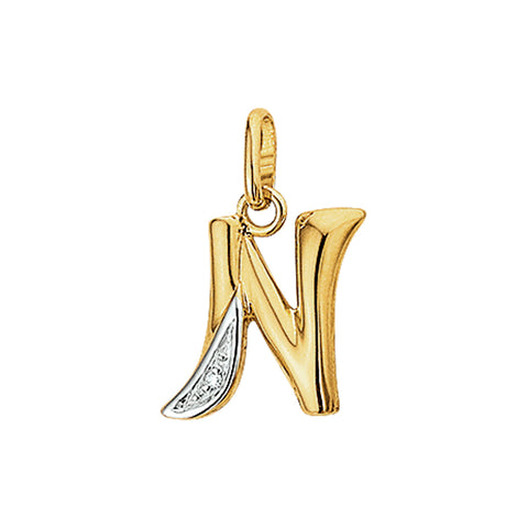 14 Karaat Geelgouden hanger met Diamant 0.005ct - Letter N - 11.5 x 14 mm