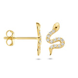 Oorknoppen Slang met Zirkonia, 14 Karaat Geelgoud - Formaat 8x5mm