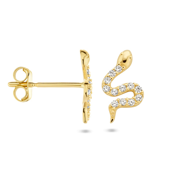 Oorknoppen Slang met Zirkonia, 14 Karaat Geelgoud - Formaat 8x5mm