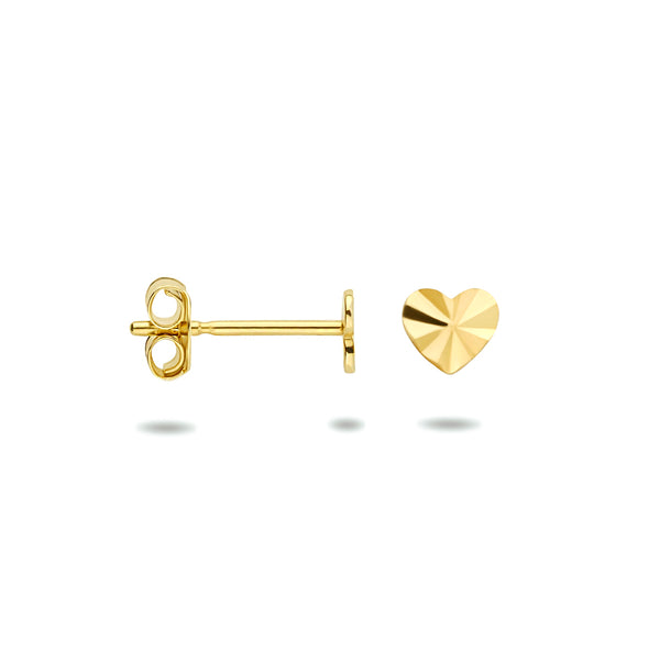 Oorknoppen Hartvorm van Gediamanteerd 14 Karaat Geelgoud - Formaat 4x3.5mm