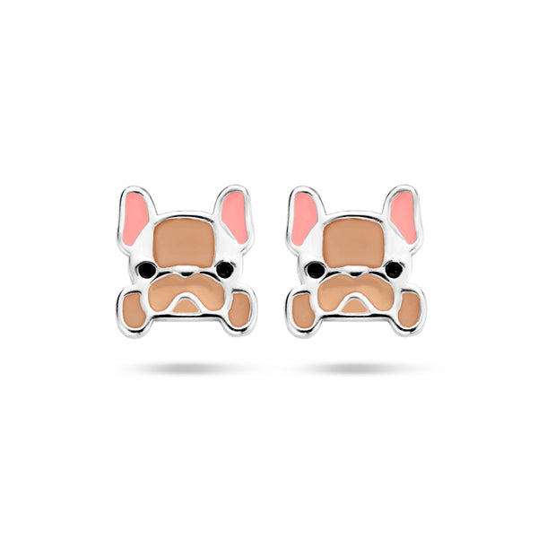 Gerhodineerd Zilveren kinderoorknoppen Hond met emaille - Formaat 6.8 x 10 mm