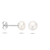 Oorknoppen met Parel 7,5mm, Gerhodineerd Zilver