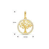 Hanger Levensboom 13.3 mm van 14 Karaat Geelgoud met Zirkonia