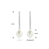 Gerhodineerd Zilveren Oorhangers met een Parel 6.5x7.5mm - Hoogte 25mm