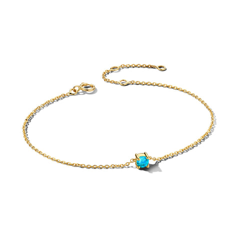 Damesarmband van 14 Karaat Geelgoud met Geboortesteen Aquamarijn Maart - Lengte 15.5+3cm