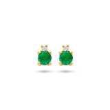 Oorknoppen met Smaragd 0.28ct (2x 0.14ct) en Diamant 0.015ct (2x 0.0075ct) 14 Karaat Geelgoud - Formaat 4.3x3mm
