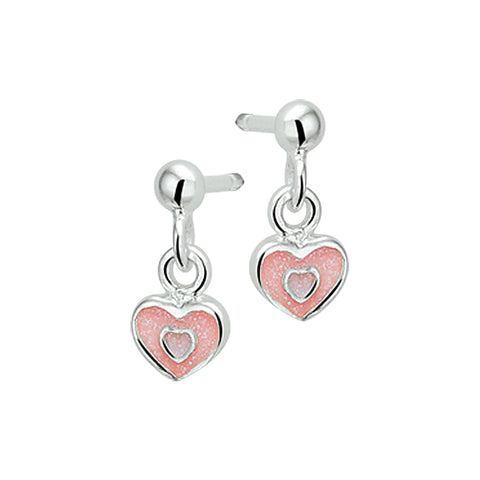Kinderoorhangers Hart met emaille van 925 Zilver - Formaat 5.5 x 14 mm