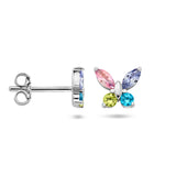 Oorknoppen Vlindervorm van gekleurd Zirkonia met Gerhodineerd Zilver - Formaat 6.5 x 7 mm