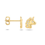 14 Karaat Geelgouden kinderoorknoppen Eenhoorn met Zirkonia - Formaat 5.7 x 7.3 mm