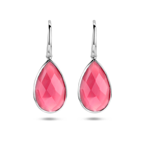 Franse Haak Oorhangers met Margenta Kwarts 12.00ct (2x 6,00ct) Gerhodineerd Zilver - Formaat 12x33mm