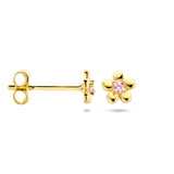 Oorknoppen van 14 Karaat Geelgoud in Bloemvorm met Roze Zirkonia - Diameter 4.5 mm