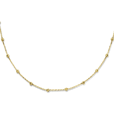 Geelgouden collier lengt 40cm+4 - Bolletjes Gediamanteerd 2,5 mm - Anker 1 mm - 14Krt. Goud