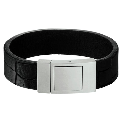 Herenarmband 18mm van Edelstaal en Leer - Lengte 21cm