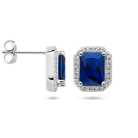 Oorknoppen met Blauw en Wit Zirkonia van Gerhodineerd Zilver - Formaat 9.5x11mm