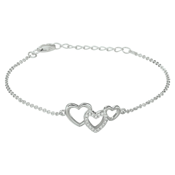 Damesarmband van Gerhodineerd Zilver, Hartjes en Zirkonia - Lengte 16+3cm