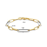 Damesarmband 7mm van 14 Karaat Goud - Bicolor Geelgoud/Witgoud, Paperclip Schakel- Lengte 19cm