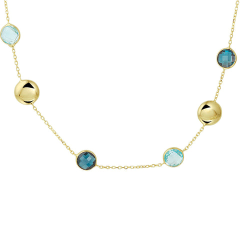 Collier van 14 Karaat Geelgoud met geelgouden rondjes, Edelstenen Topaas en London Blue Topaas - Lengte 42+3cm