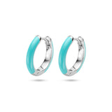 Gerhodineerd Zilveren Klapoorringen Turquoise emaille - Diameter 14 mm