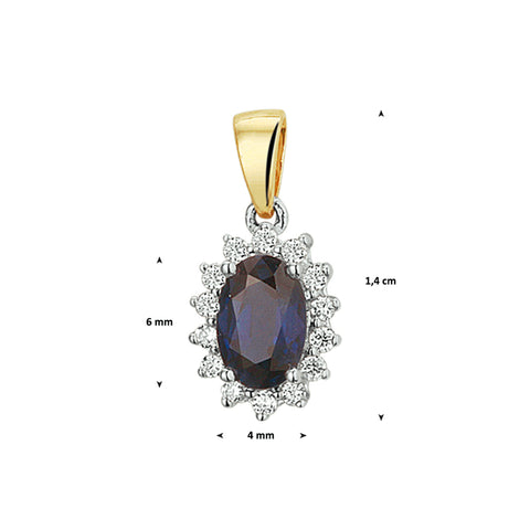 Hanger Saffier 0.65ct En Diamant 0.10ct H Si Goud (Bicolor Goud Geel/Wit)