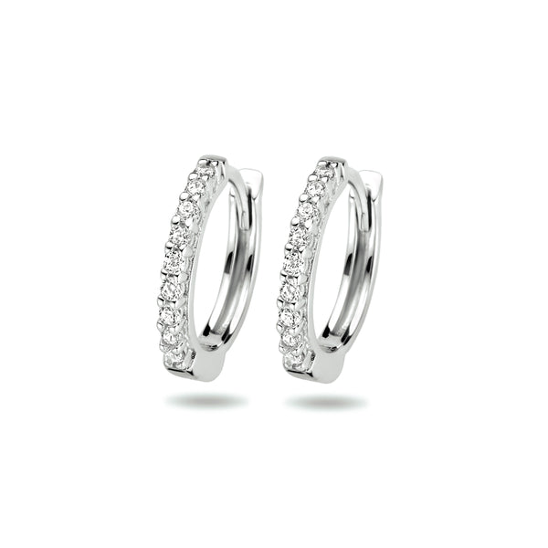 Klapoorringen van Gerhodineerd Zilver met Zirkonia - Diameter 13mm en Breedte 2mm