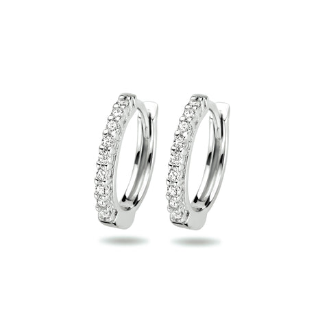 Klapoorringen van Gerhodineerd Zilver met Zirkonia - Diameter 13mm en Breedte 2mm