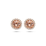 Oorknoppen Morganiet 0.90ct (2x 0.45ct) en Diamant 0.11ct (2x0.055ct) 14 Karaat Roségoud