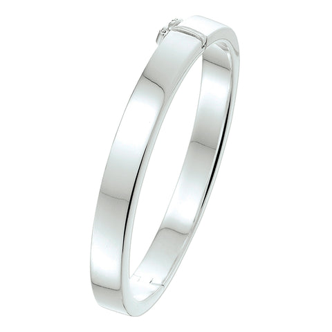 Damesarmband 8mm, Bangle van Gerhodineerd Zilver, Vlakke buis met scharnier - Diameter 60mm