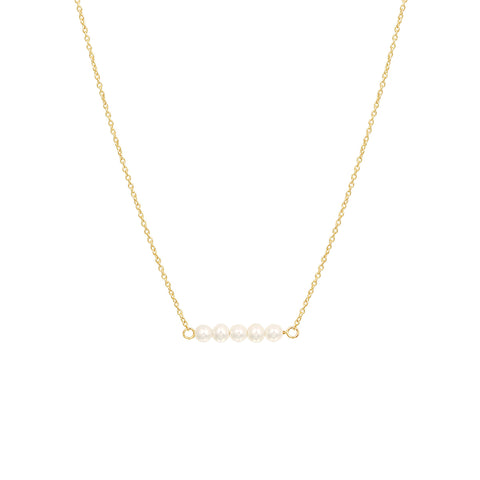 Geelgouden collier lengte 41cm+4 - Vijf Zoetwater Parels 3 mm - 14Krt. Goud