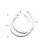 Oorringen van 925 Zilver met Vierkante Buis 3mm - Diameter 30mm