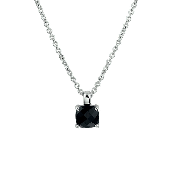 Damescollier Gerhodineerd Zilver, Ankerschakel 1.8mm met Onyx 1.75ct - Lengte 41+4cm