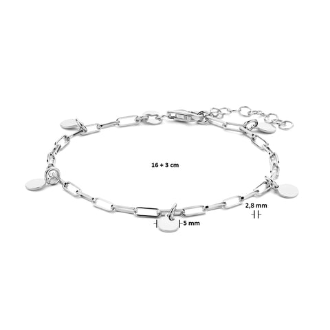 Damesarmband 2.8mm van Gerhodineerd Zilver, Paperclipschakel platte buis - Lengte 16+3cm