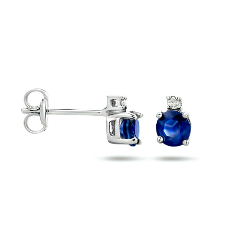 Oorknoppen met Saffier 0.64ct (2x 0.34ct) en Diamant (2x 0.015ct) 14 Karaat Witgoud - Hoogte 6mm