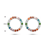 Oorknoppen Cirkel met Regenboog Zirkonia, Gerhodineerd Zilver - Diameter 10mm