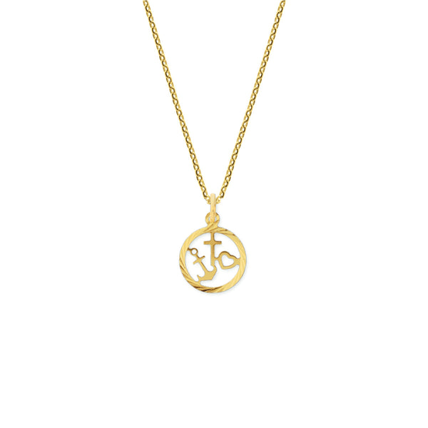 Geelgouden collier lengte 41cm+4 - Hanger Geloof, Hoop en Liefde - Anker 1 mm - 14Krt. Goud