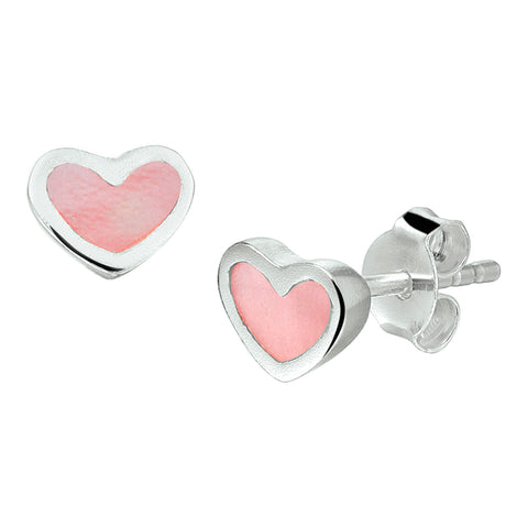 Kinderoorknoppen Hart met emaille van 925 Zilver - Formaat 7 x 5.5 mm