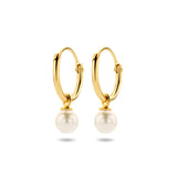 14 Karaat Geelgouden Oorringen met Hangers met Parel 4mm - Diameter 11mm