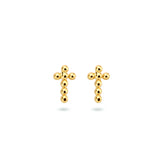 Oorknoppen Kruis van Bolletjes 14 Karaat Geelgoud - Formaat 2.5x4.5mm