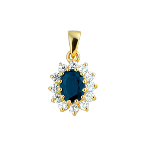 14 Karaat Geelgouden Hanger met Saffier 1.14ct en Zirkonia - Formaat 9x13mm
