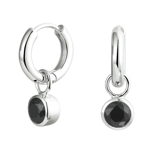 Klapoorringen van Gerhodineerd Zilver met Zwart Zirkonia - Diameter 15mm en Dikte 2.8mm