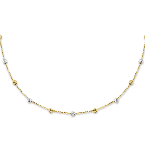 Bicolor collier lengte 40cm+4 - Gediamanteerde bolletjes - 14Krt. Gouden - Geelgoud en Witgoud