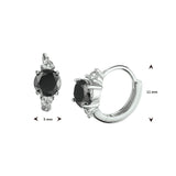 Klapoorringen van Gerhodineerd Zilver met Zwart en Wit Zirkonia - Diameter 11mm en Breedte 5mm