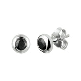 Gerhodineerd Zilveren Oorknoppen Zwart Zirkonia - Diameter 6.5mm