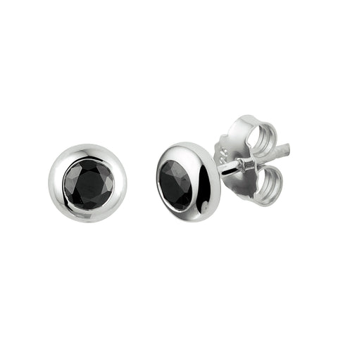 Gerhodineerd Zilveren Oorknoppen Zwart Zirkonia - Diameter 6.5mm